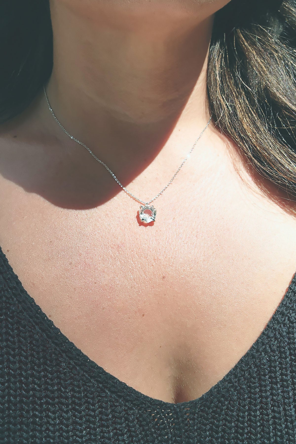 Hexagonal Cut Faceted Quartz Necklace