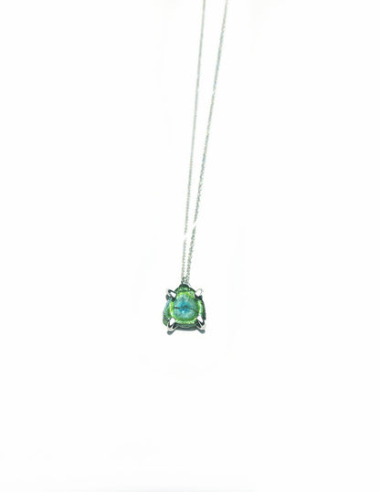 Triangular Blue Green Tourmaline Slice Necklace