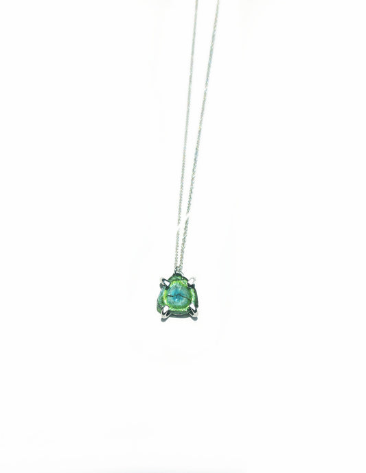 Triangular Blue Green Tourmaline Slice Necklace