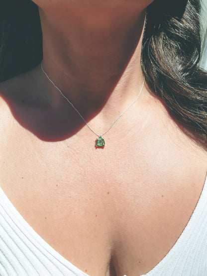 Triangular Blue Green Tourmaline Slice Necklace