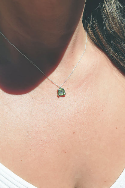 Triangular Blue Green Tourmaline Slice Necklace
