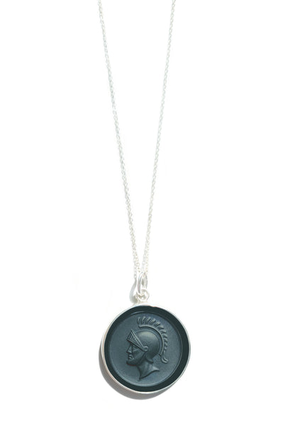 Black Onyx Warrior Cameo Necklace in Sterling Silver