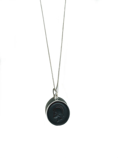 Black Onyx Warrior Cameo Necklace in Sterling Silver