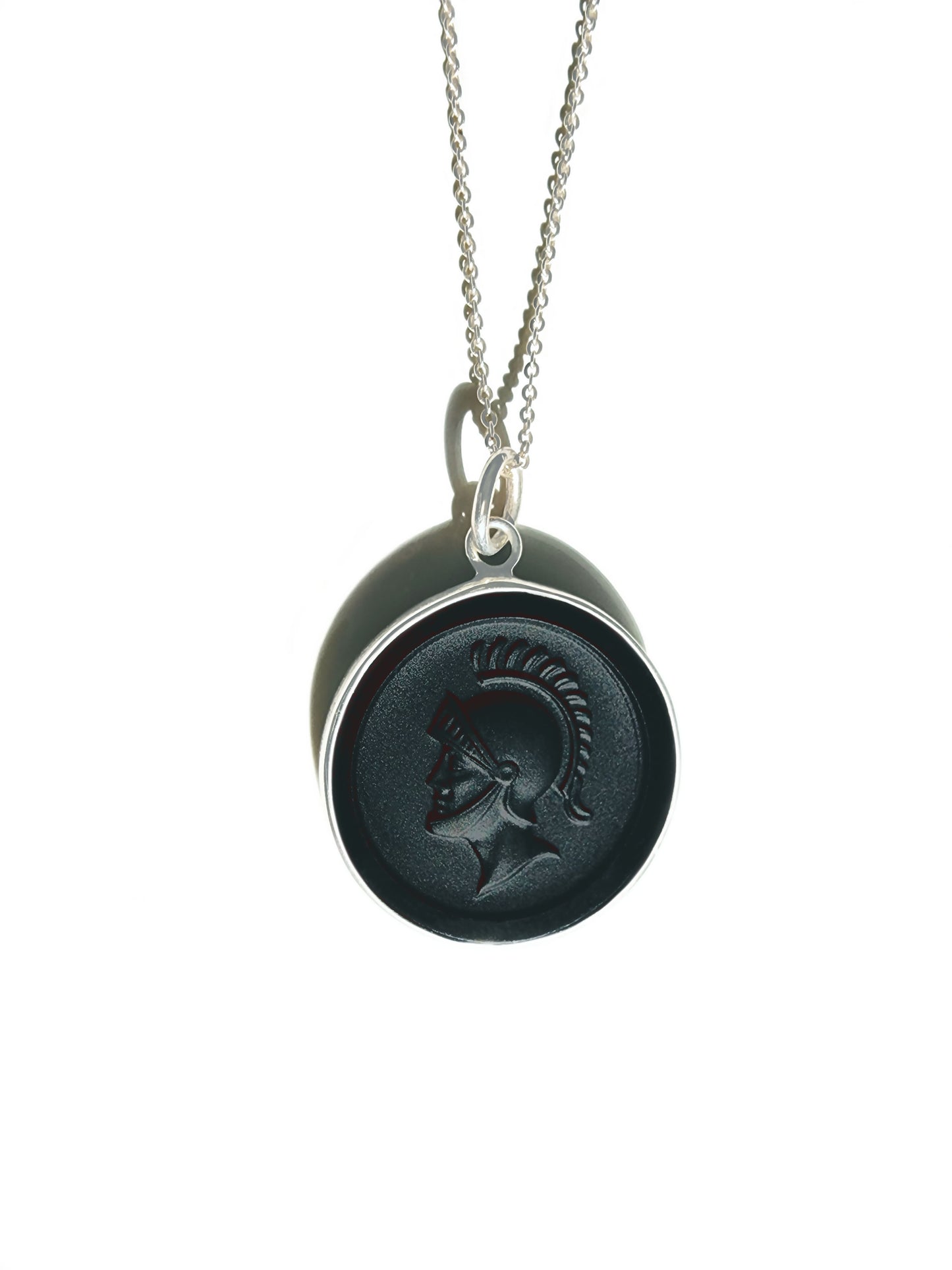 Black Onyx Warrior Cameo Necklace in Sterling Silver