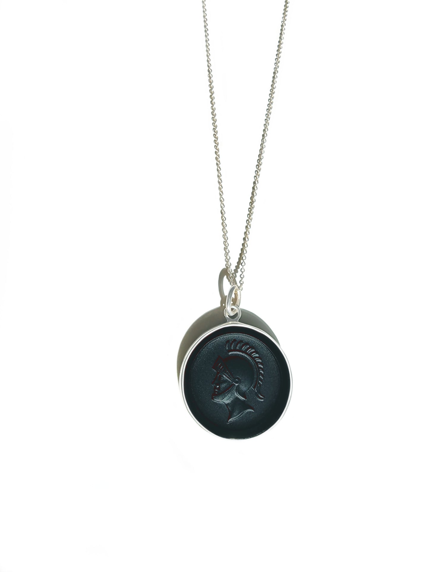 Black Onyx Warrior Cameo Necklace in Sterling Silver