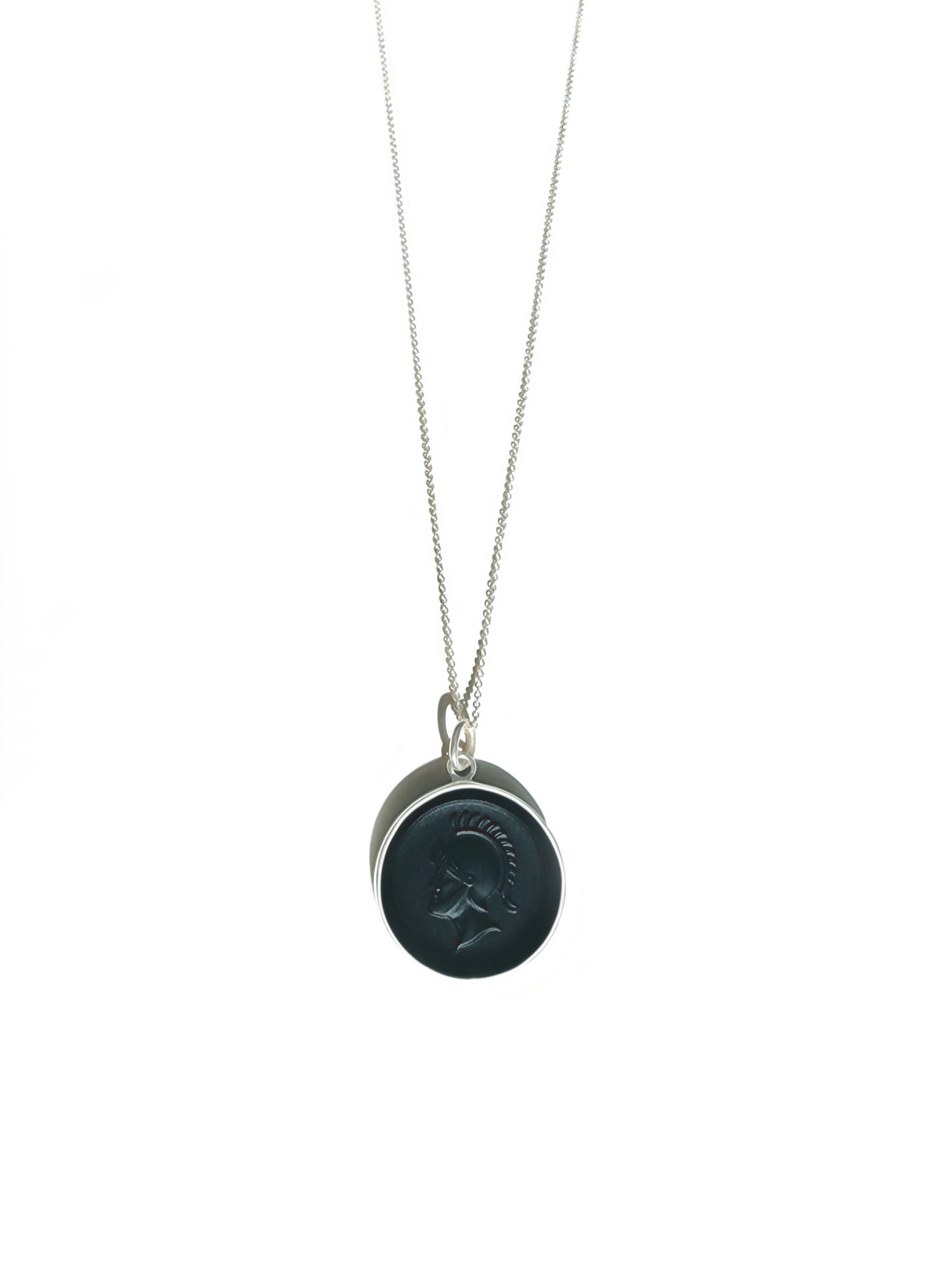 Black Onyx Warrior Cameo Necklace in Sterling Silver