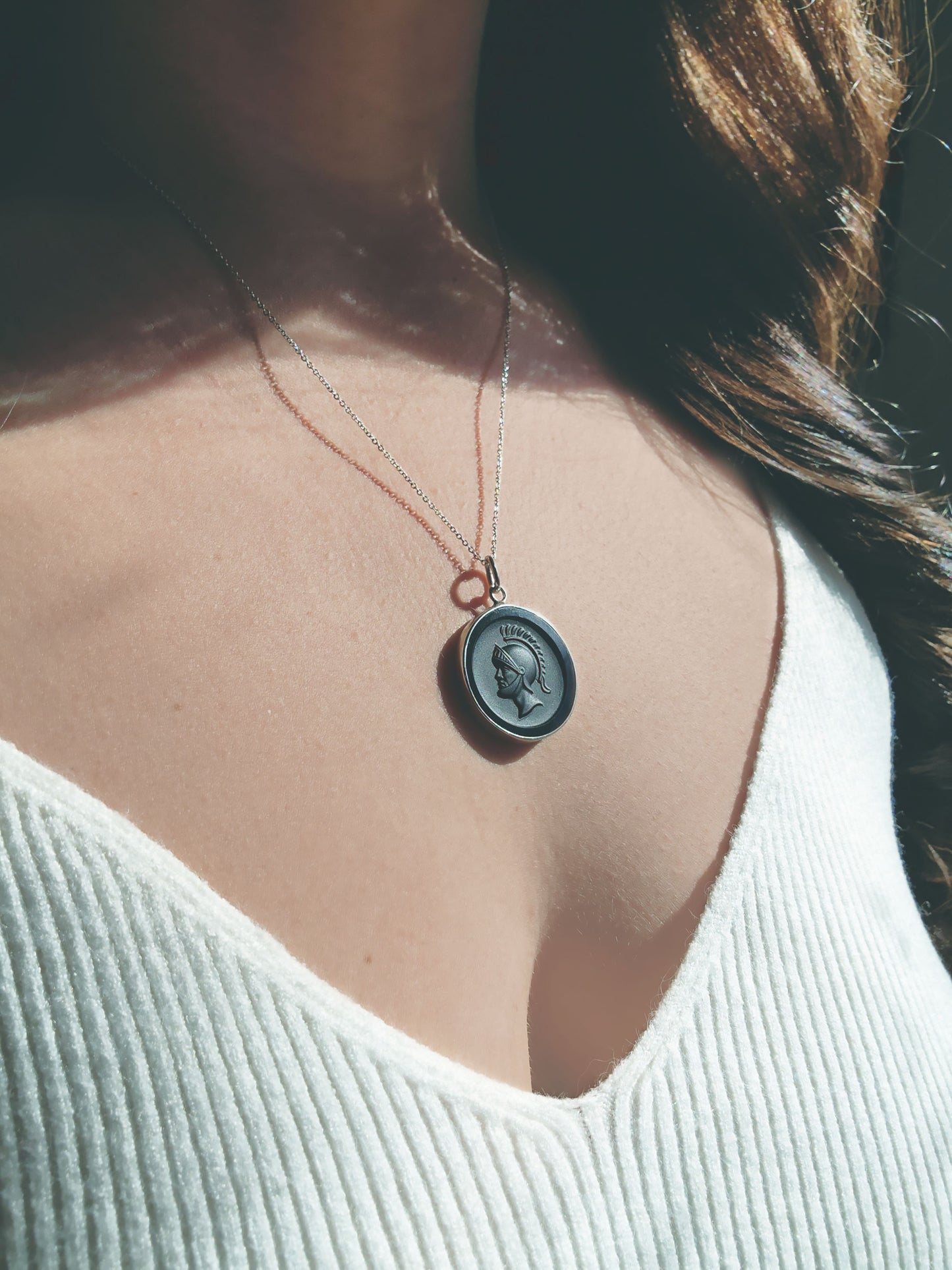 Black Onyx Warrior Cameo Necklace in Sterling Silver