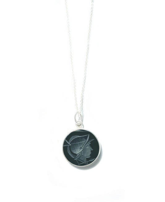 Black Onyx Warrior Intaglio Necklace in Sterling Silver