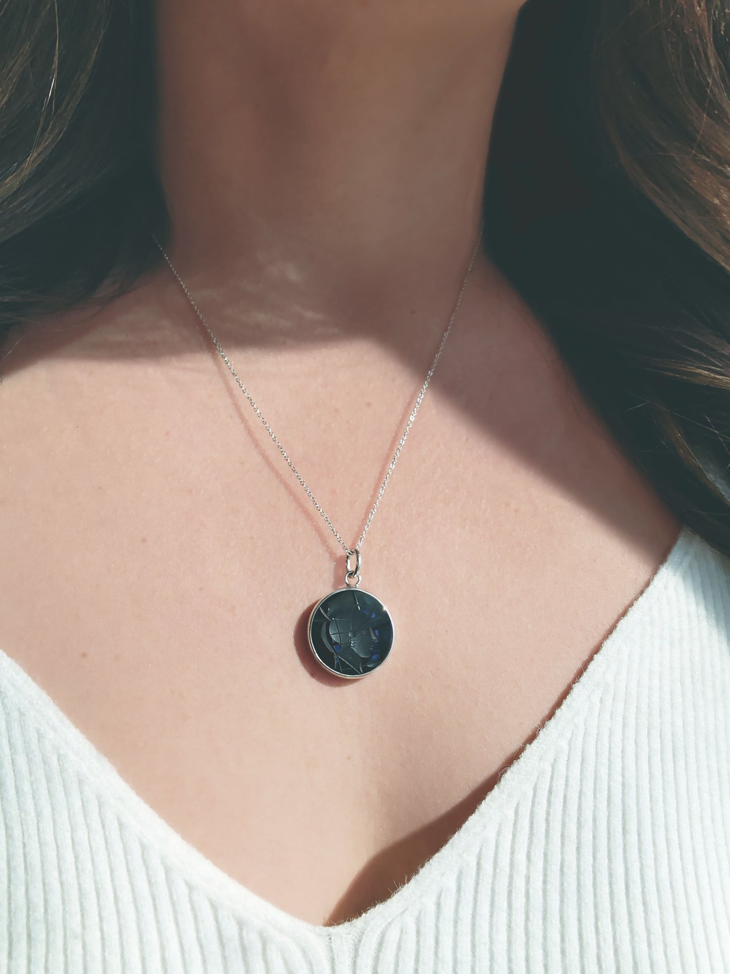 Black Onyx Warrior Intaglio Necklace in Sterling Silver