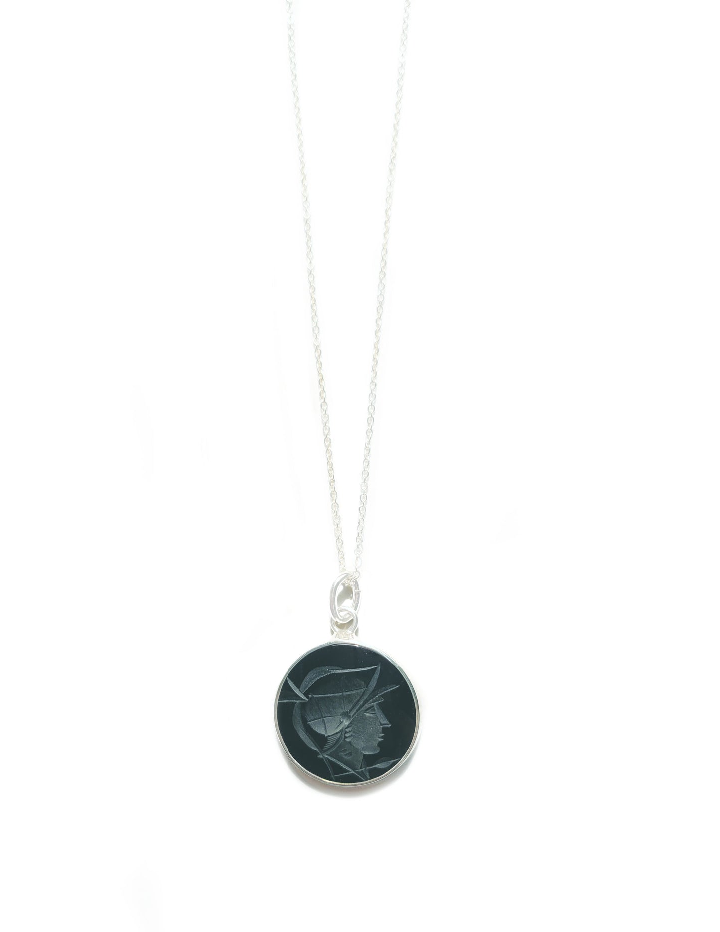 Black Onyx Warrior Intaglio Necklace in Sterling Silver