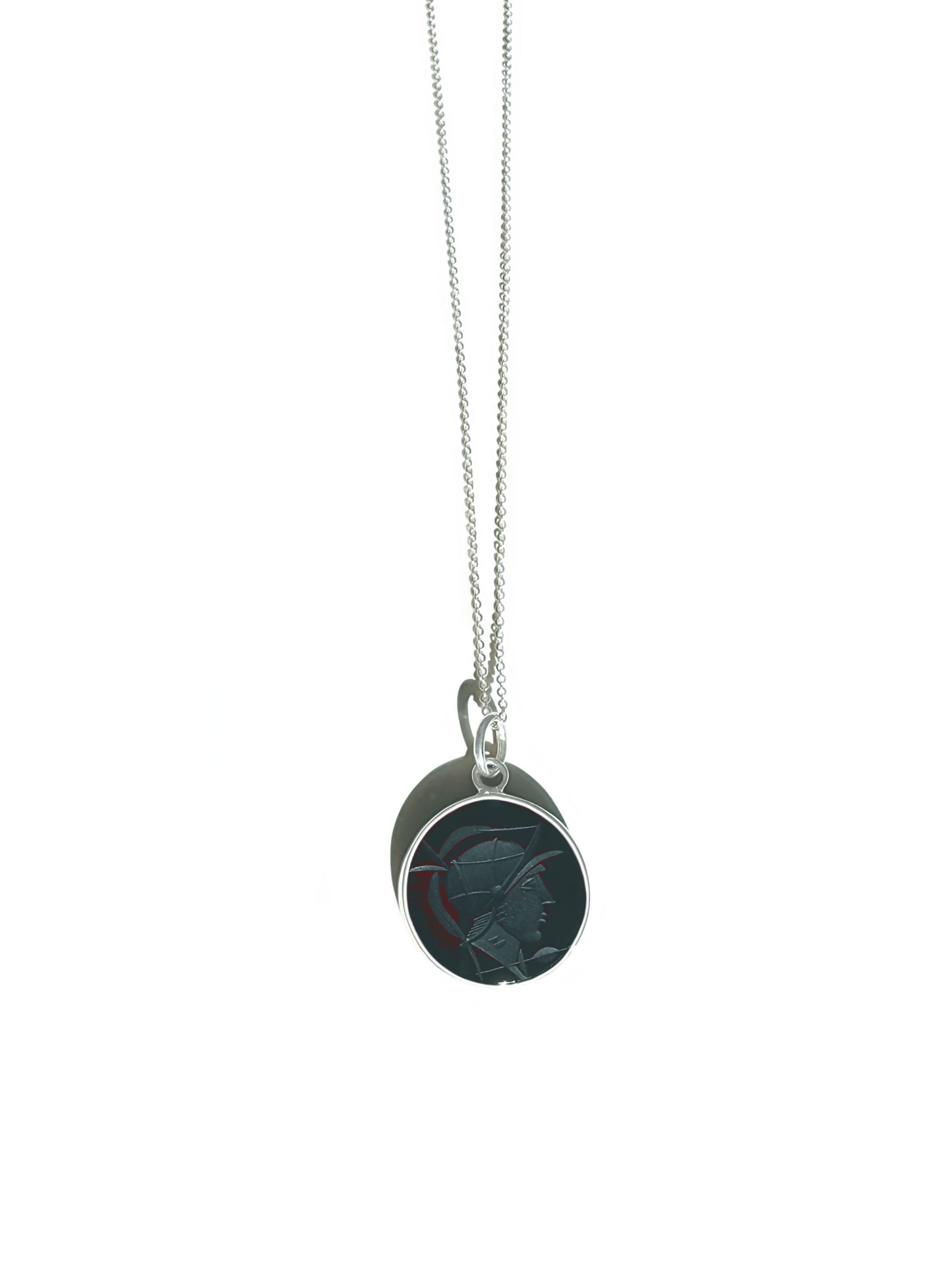 Black Onyx Warrior Intaglio Necklace in Sterling Silver