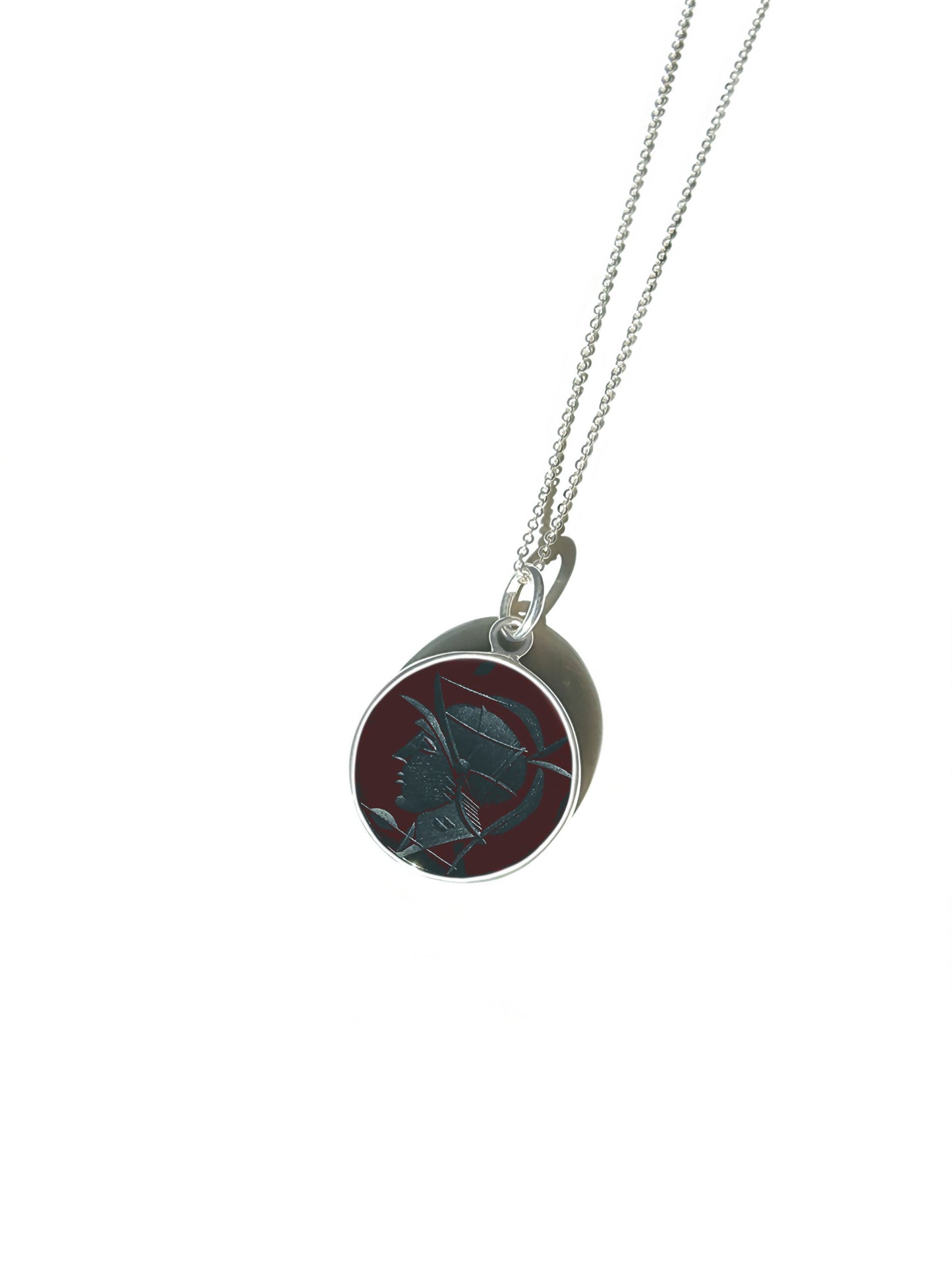 Black Onyx Warrior Intaglio Necklace in Sterling Silver