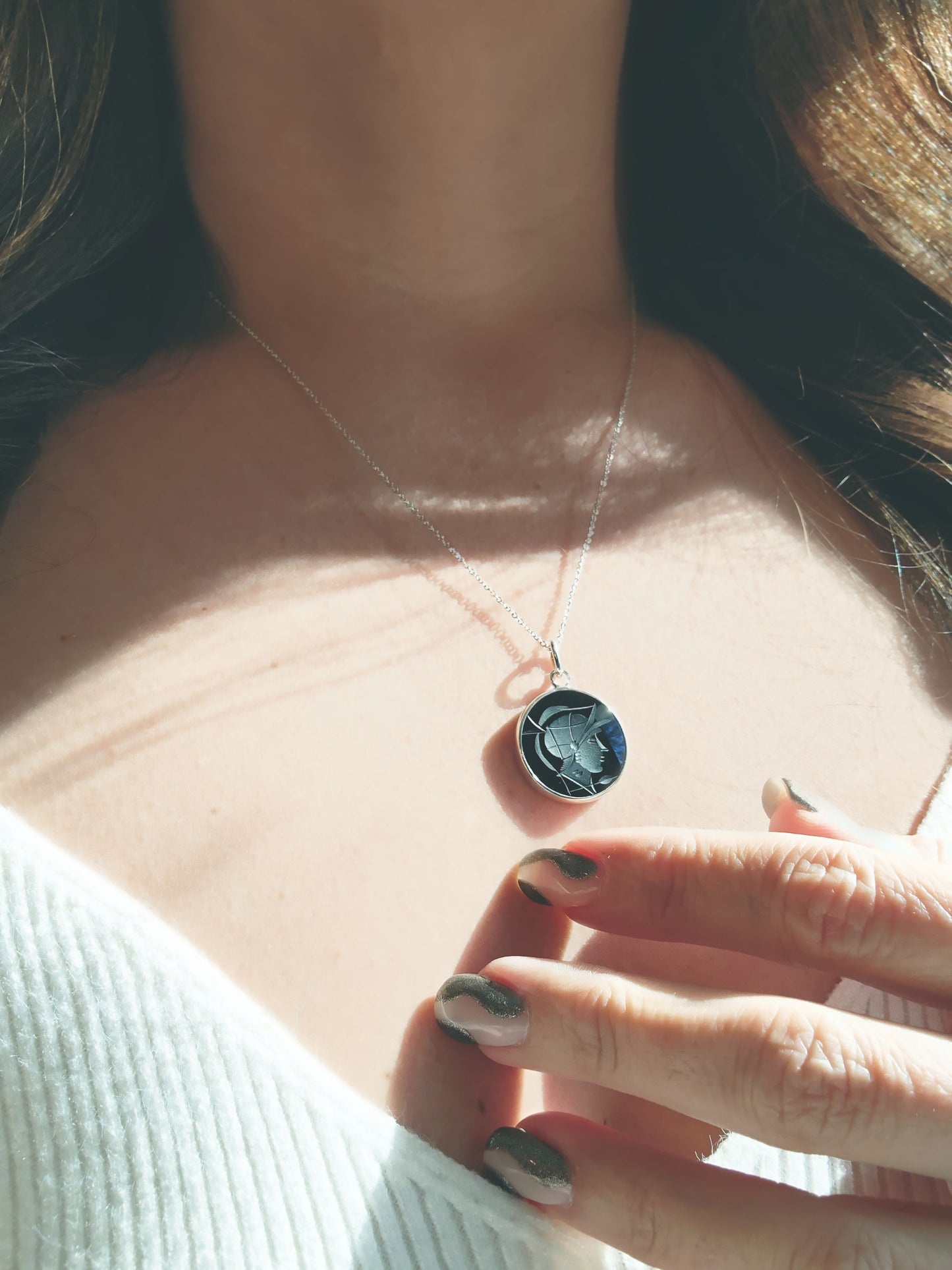 Black Onyx Warrior Intaglio Necklace in Sterling Silver