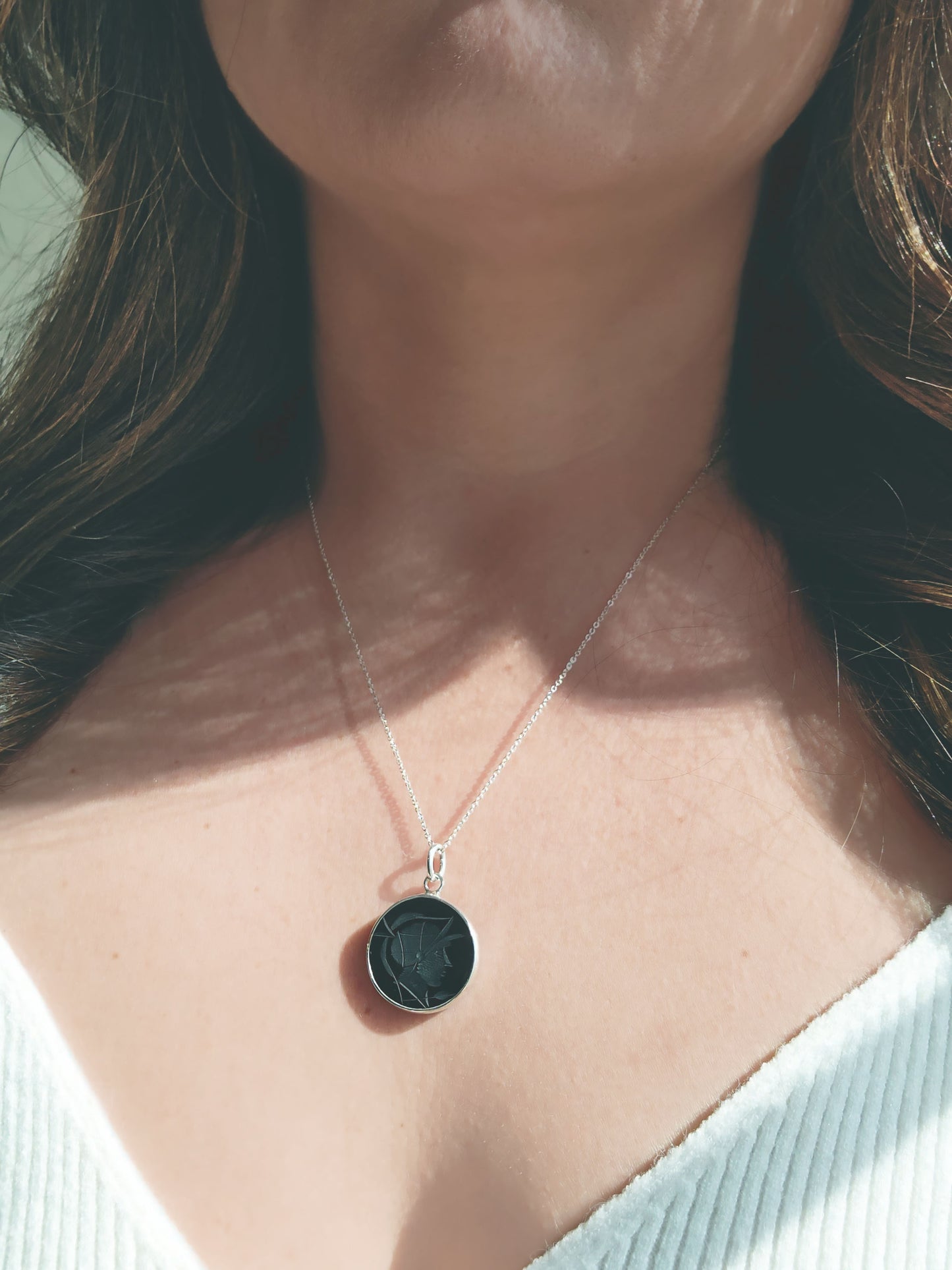 Black Onyx Warrior Intaglio Necklace in Sterling Silver