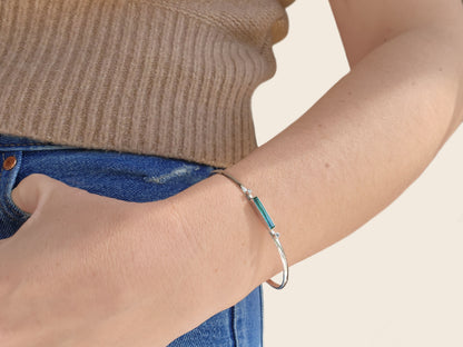 Baguette Cut Blue-Green Tourmaline & Diamond Cuff Bracelet