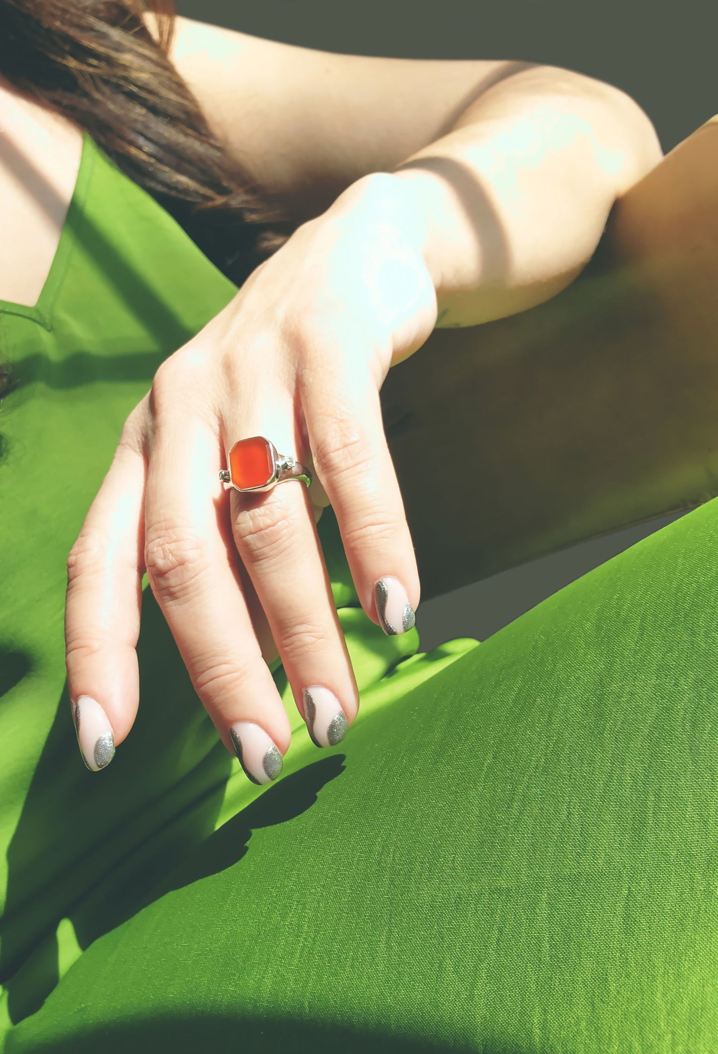 Carnelian & Diamond Signet Ring