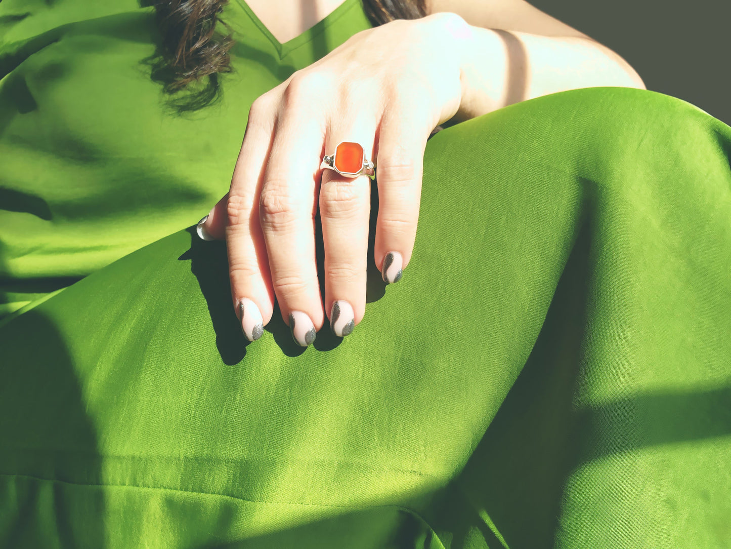 Carnelian & Diamond Signet Ring