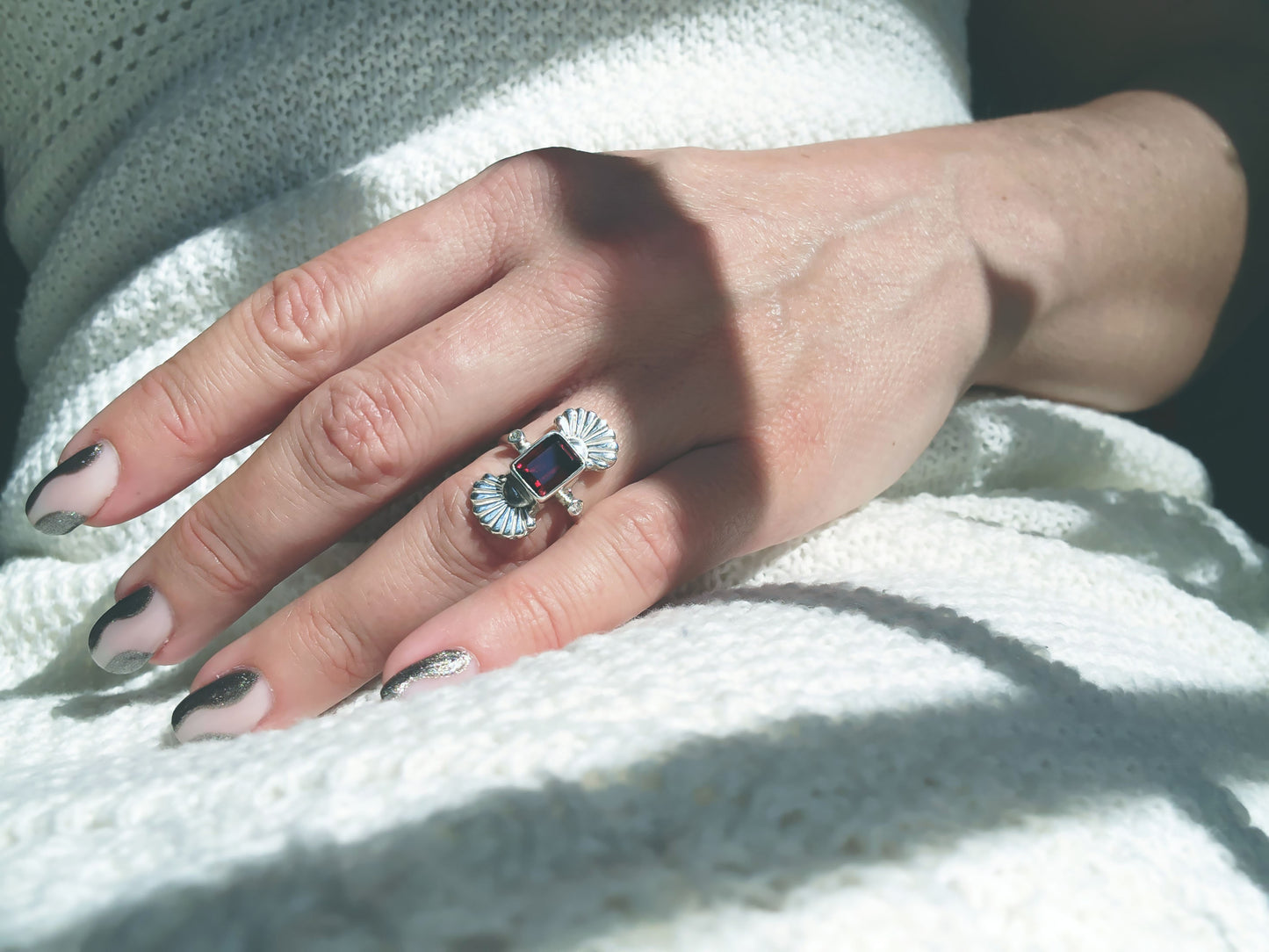 Almandine Garnet Southwestern Seashell Ring