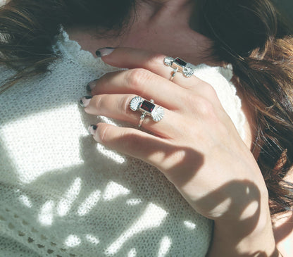 Almandine Garnet Southwestern Seashell Ring