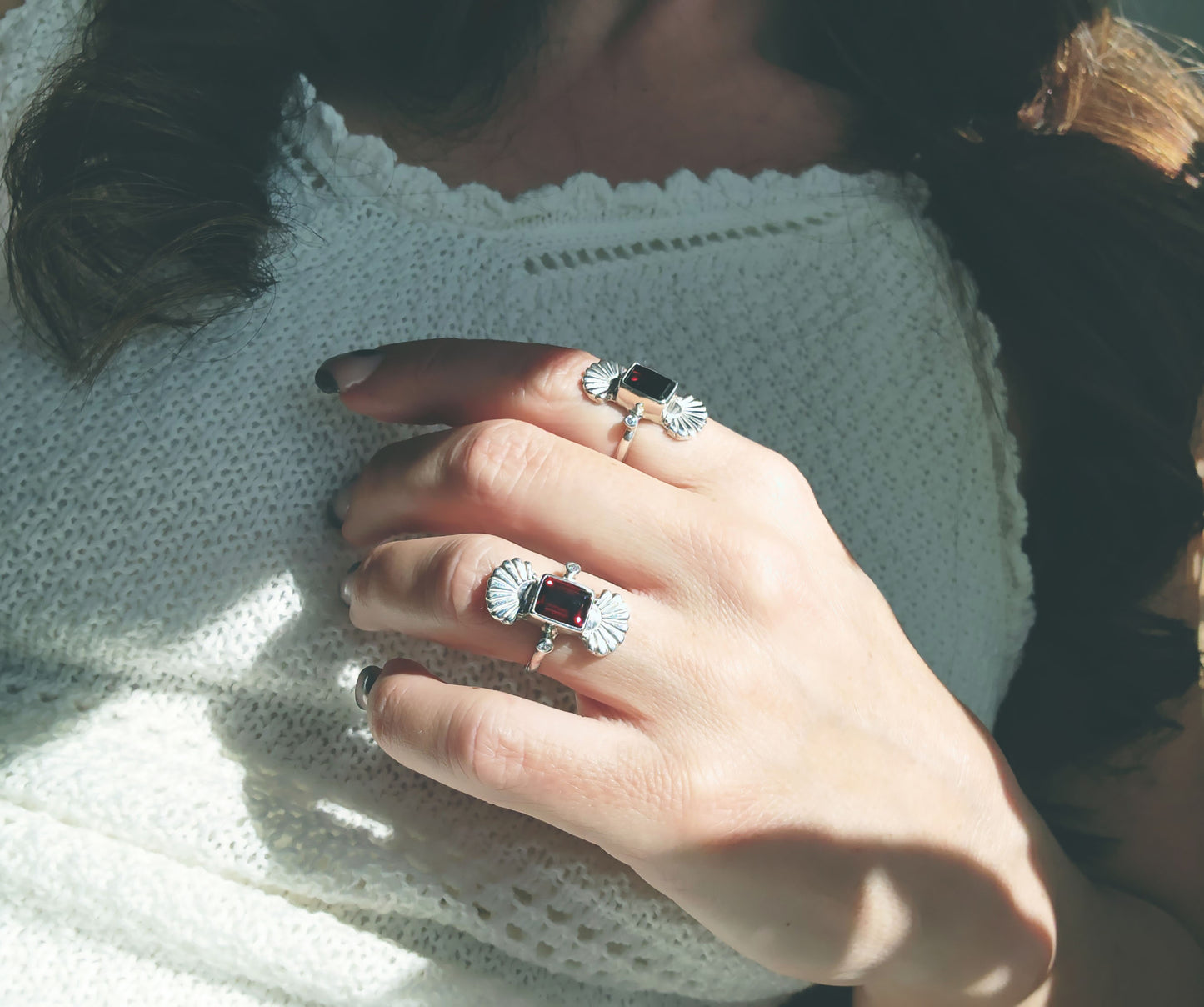 Almandine Garnet Southwestern Seashell Ring