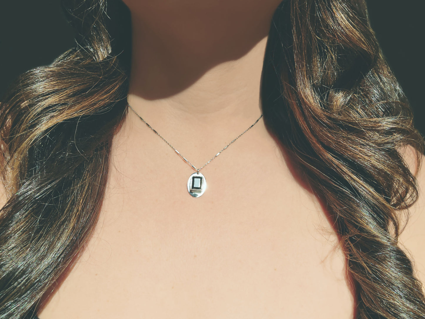 Emerald Cut Black Tourmaline Pendant Necklace