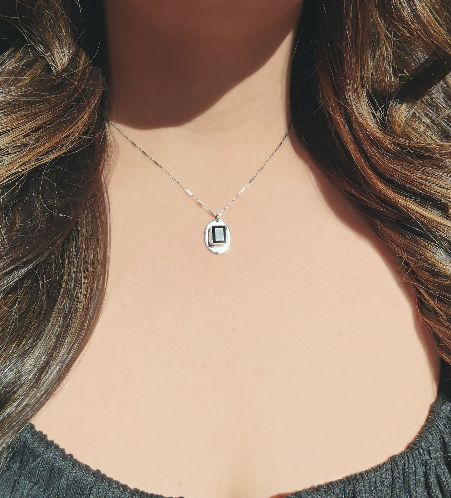 Emerald Cut Black Tourmaline Pendant Necklace