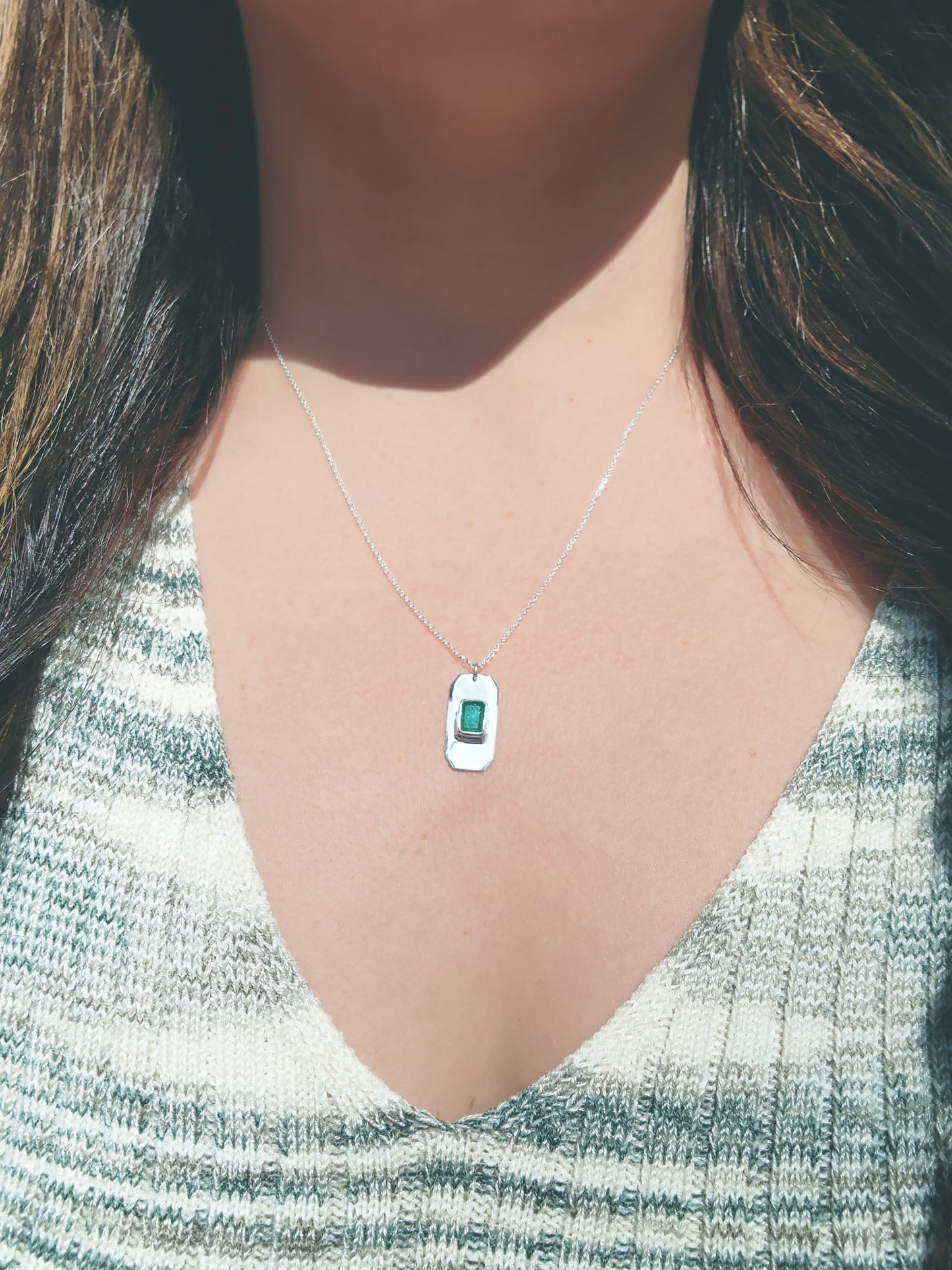 Emerald Cut Emerald Tag Necklace