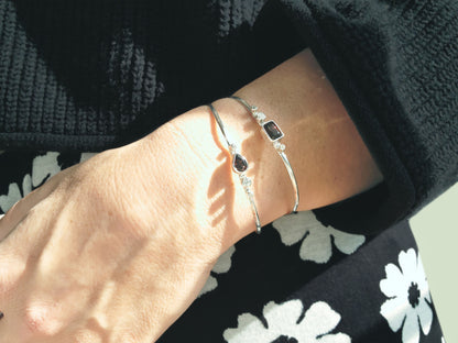 Emerald Cut Tourmaline & Diamond Cuff Bracelet in Sterling Silver