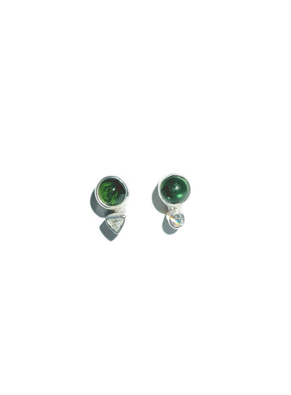 Mismatch Green Tourmaline & Diamond Stud Earrings