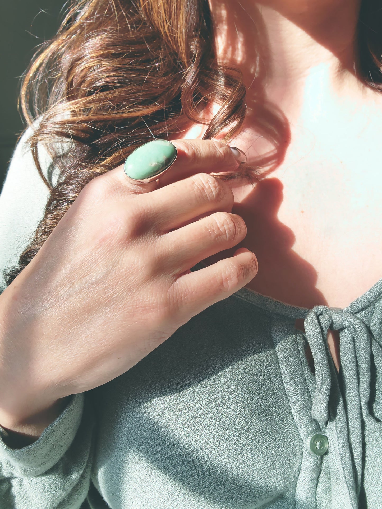 Large Oval Variscite Ring in Sterling Silver