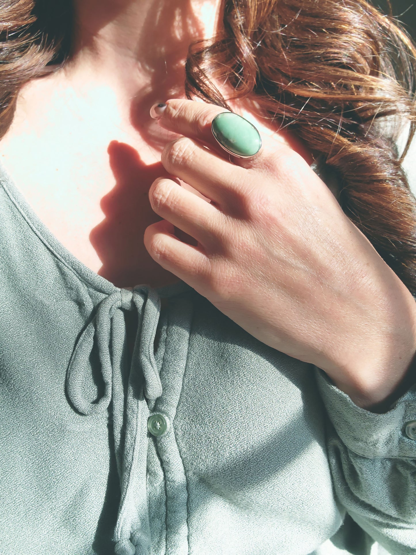 Large Oval Variscite Ring in Sterling Silver