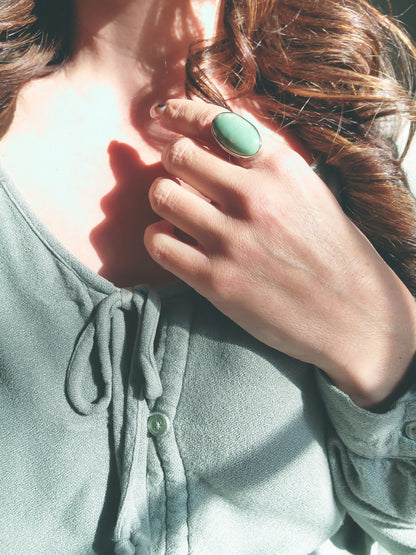 Large Oval Variscite Ring in Sterling Silver