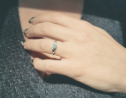 Marquise Cut White Zircon Signet Ring