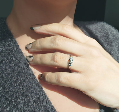 Marquise Cut White Zircon Signet Ring