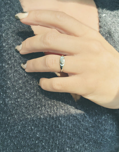 Marquise Cut White Zircon Signet Ring