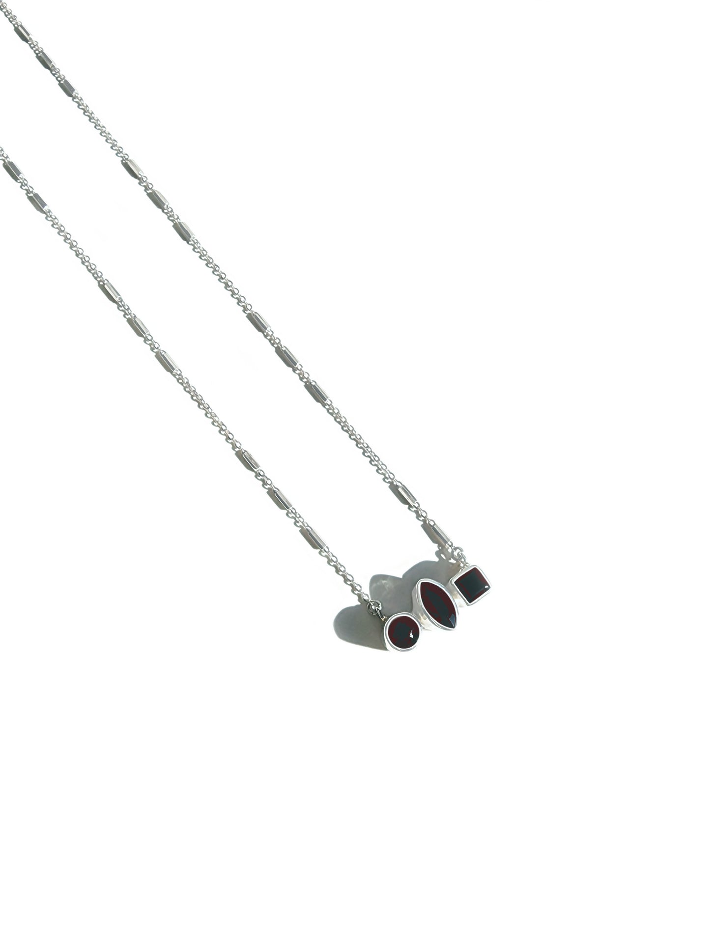 Mixed Shaped Black Tourmaline Trio Necklace in Sterling Silver