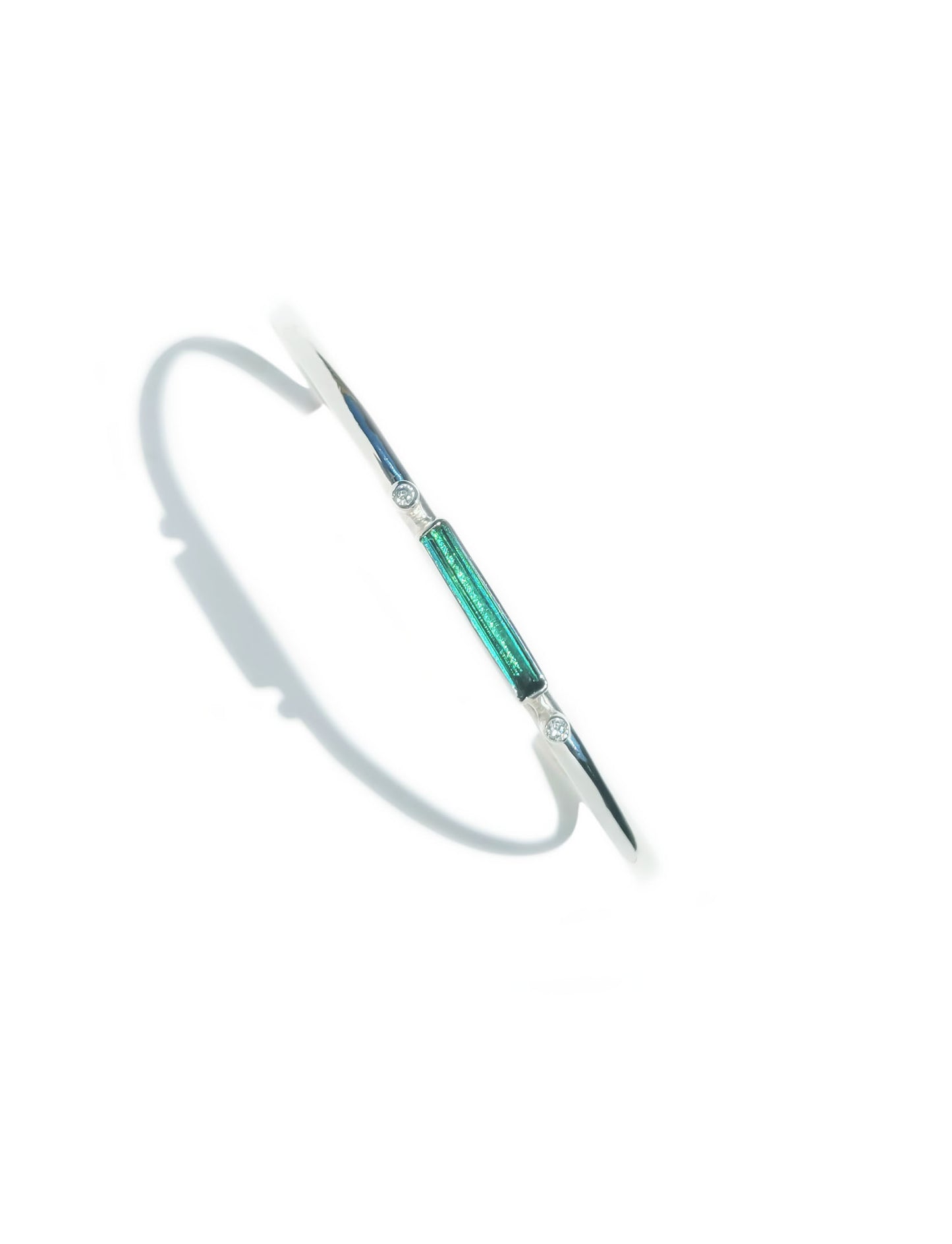 Baguette Cut Blue-Green Tourmaline & Diamond Cuff Bracelet
