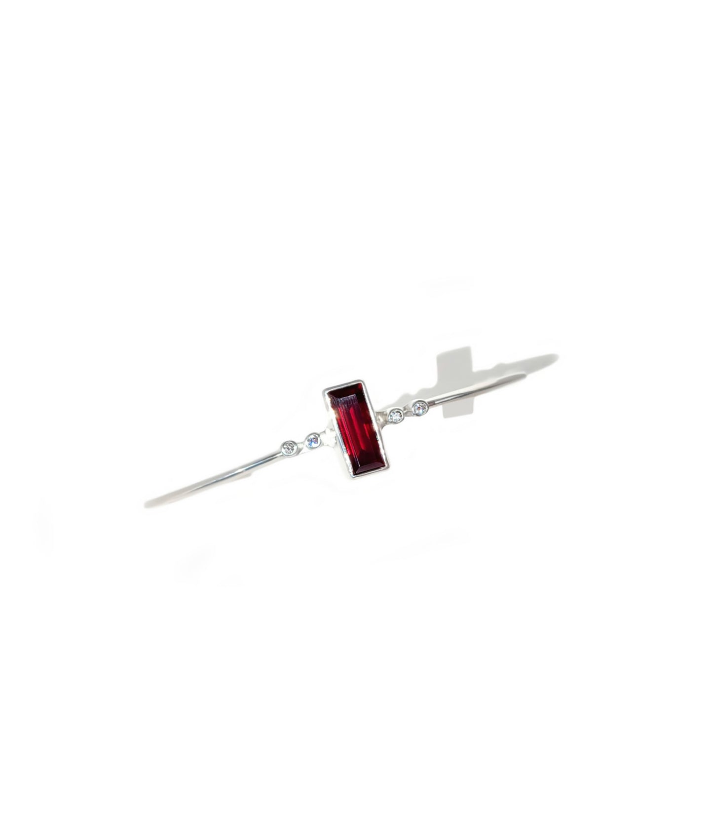 Baguette Cut Rhodolite Garnet & Diamond Cuff Bracelet