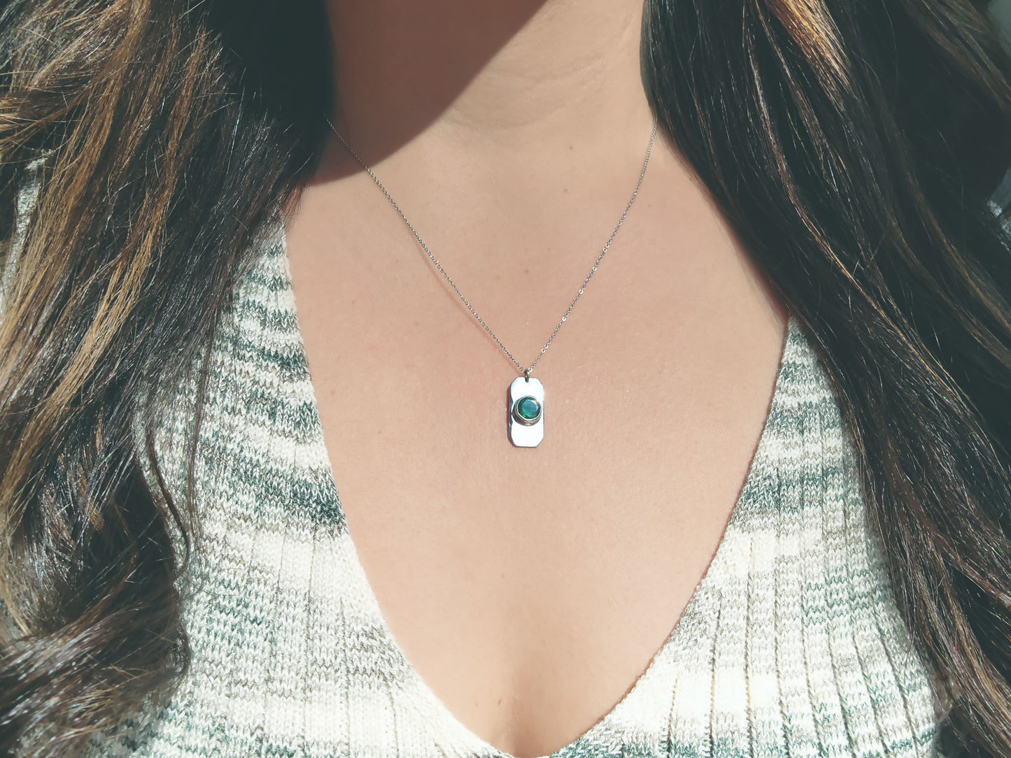 Faceted Round Cut Emerald Tag Necklace