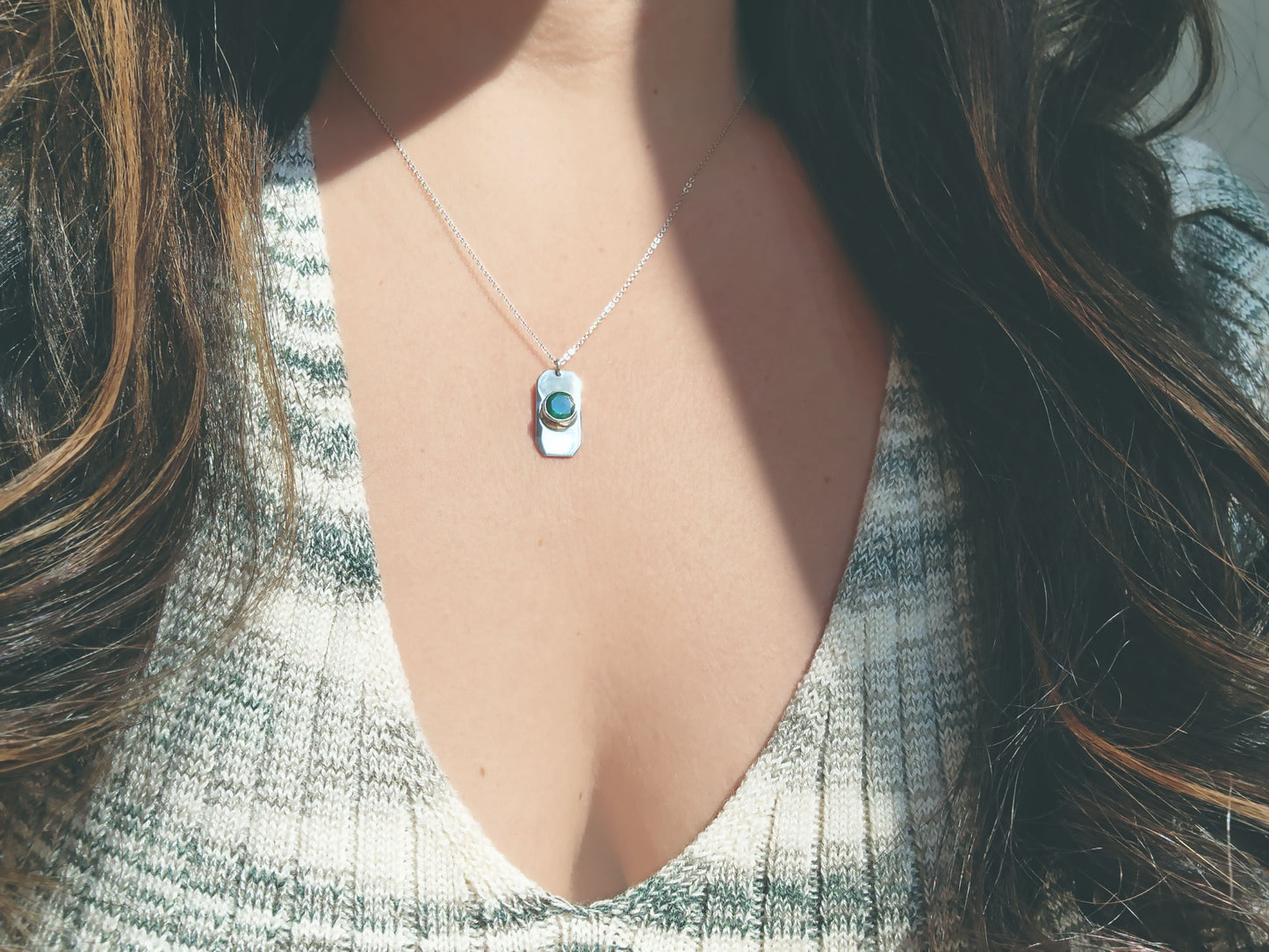 Faceted Round Cut Emerald Tag Necklace