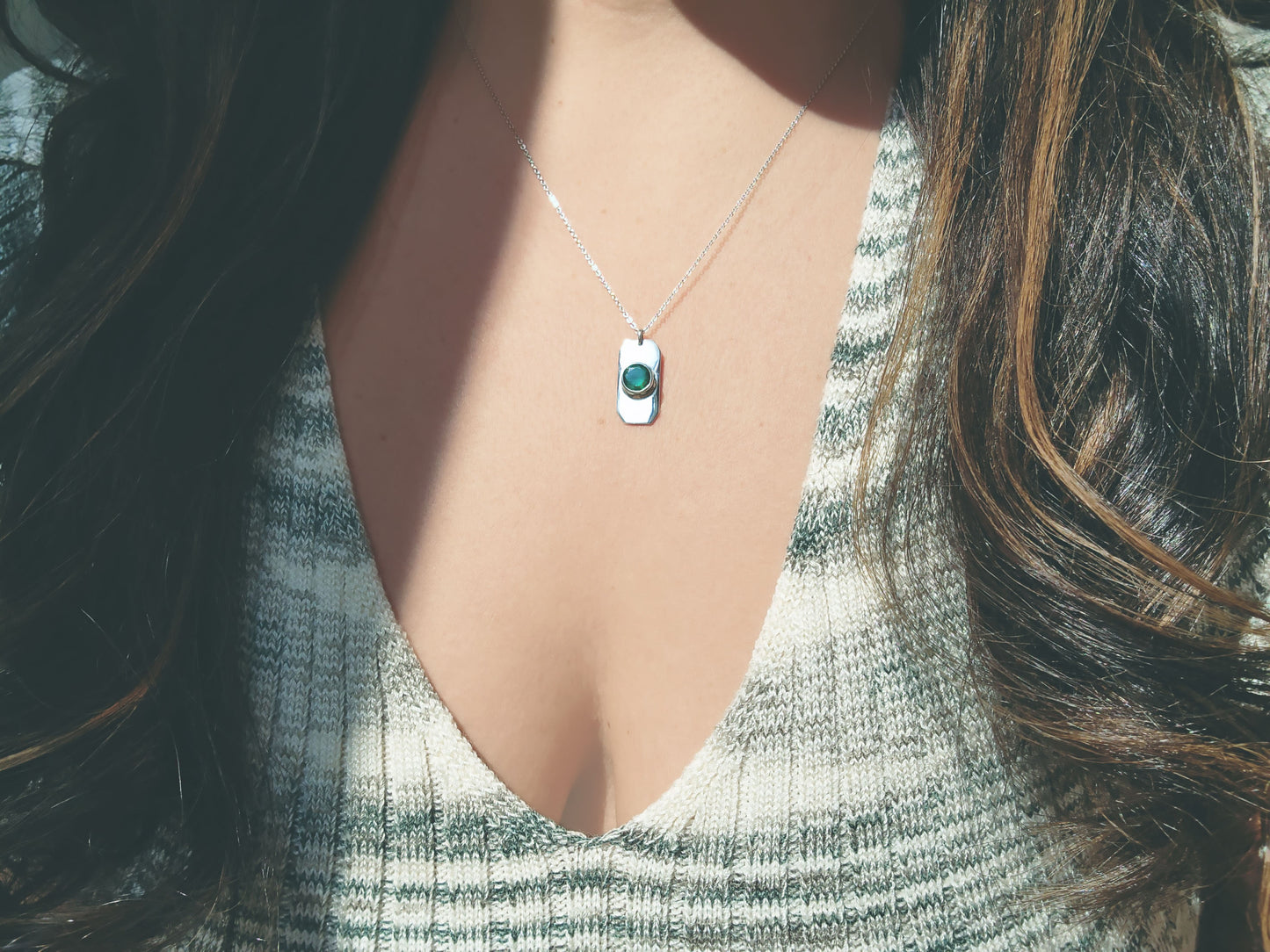 Faceted Round Cut Emerald Tag Necklace