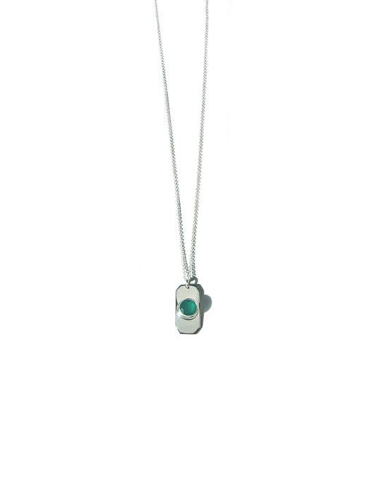 Faceted Round Cut Emerald Tag Necklace