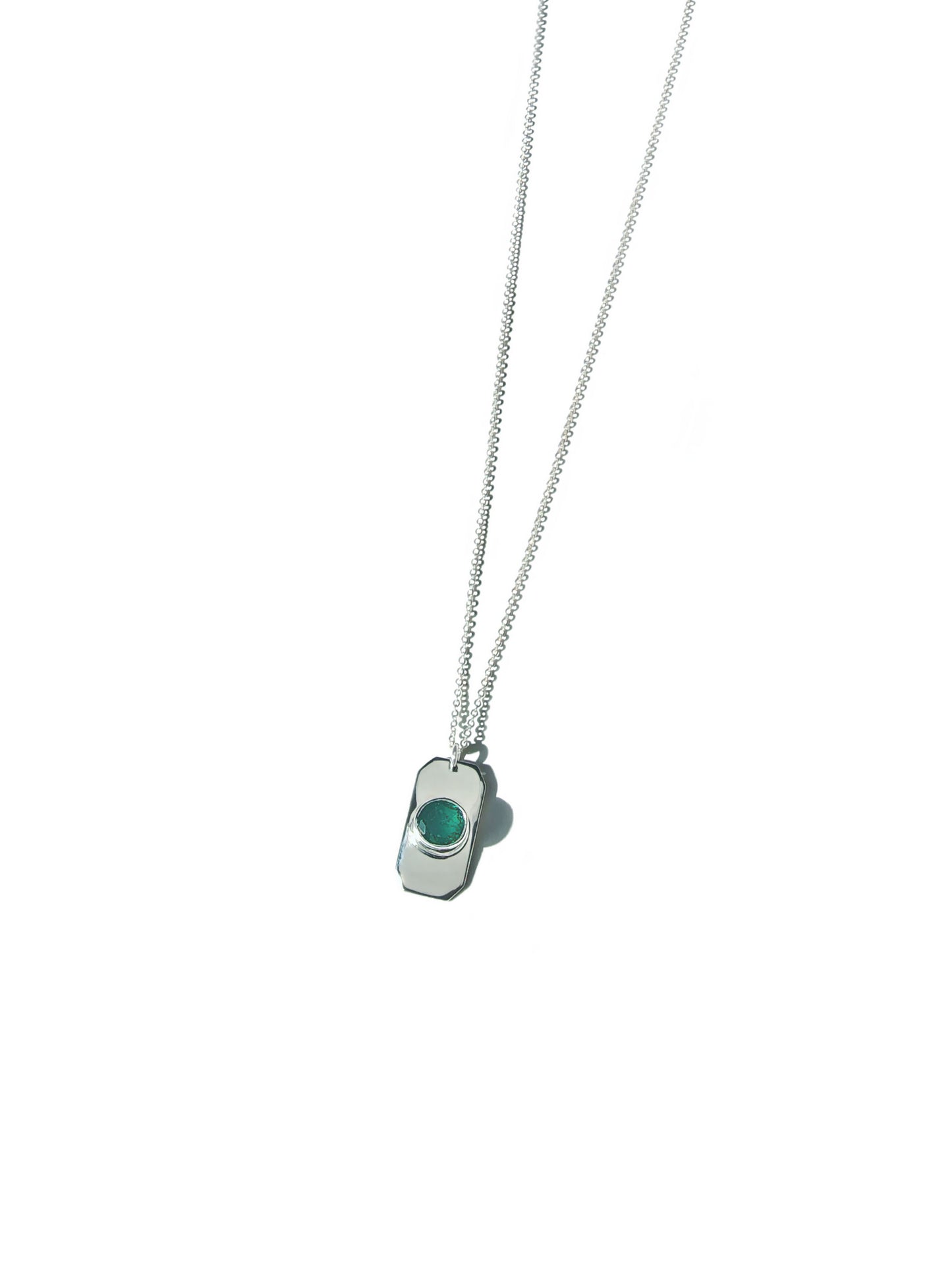 Faceted Round Cut Emerald Tag Necklace