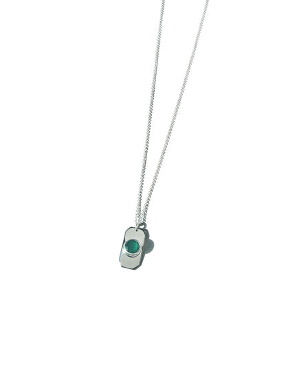Faceted Round Cut Emerald Tag Necklace