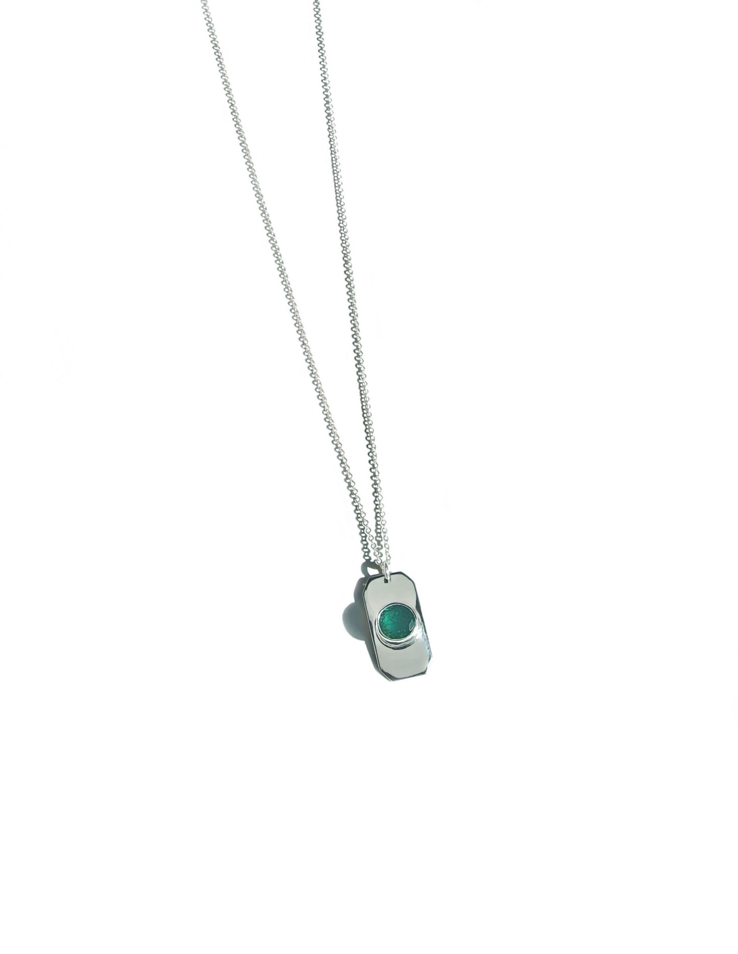 Faceted Round Cut Emerald Tag Necklace