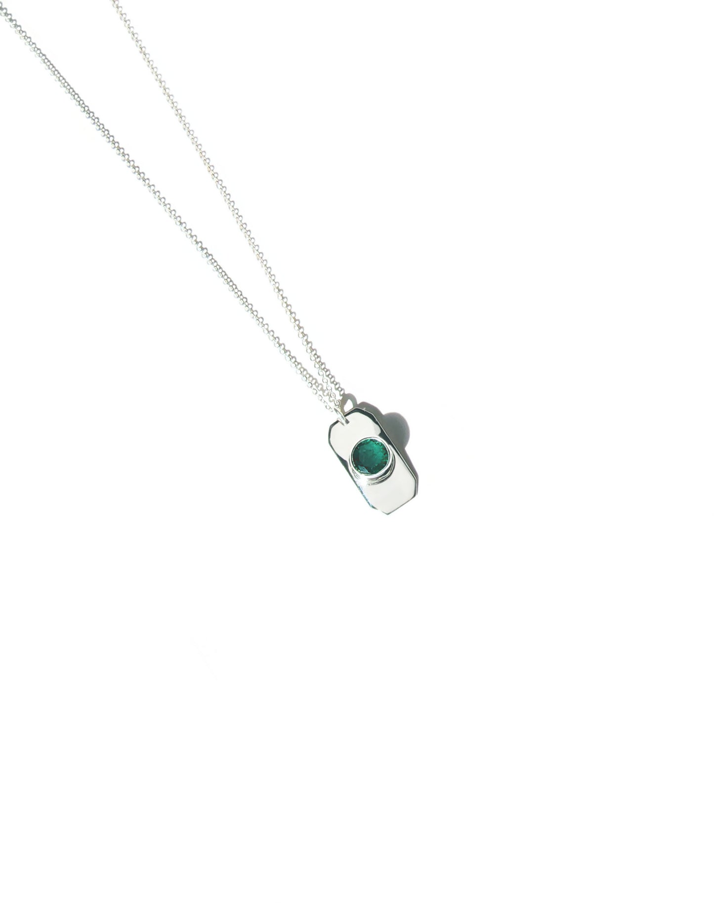 Faceted Round Cut Emerald Tag Necklace