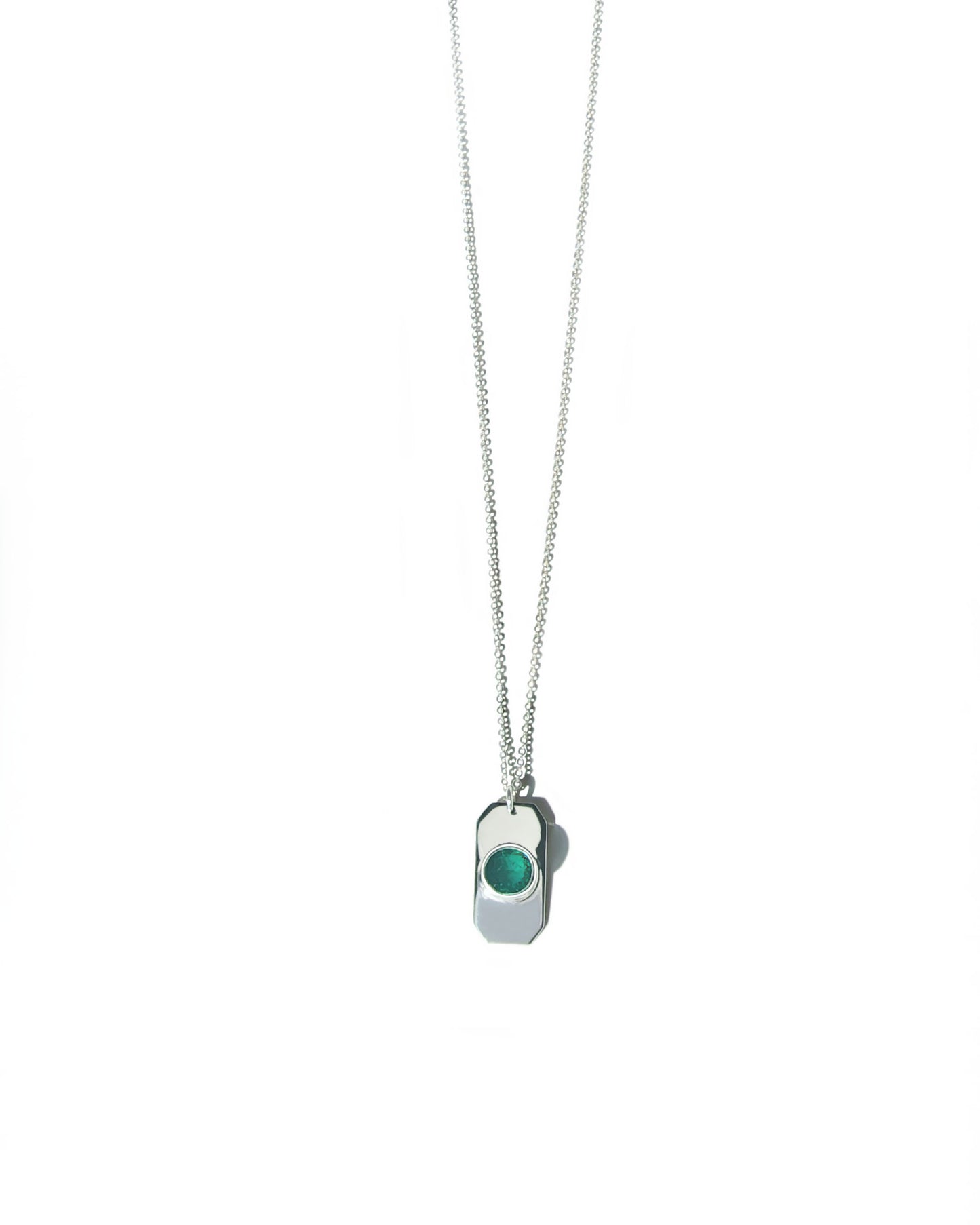 Faceted Round Cut Emerald Tag Necklace