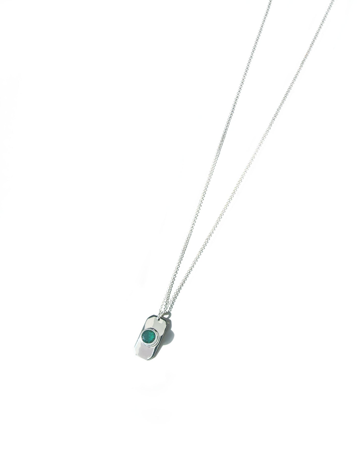 Faceted Round Cut Emerald Tag Necklace