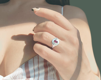 Oval Cut Ruby & Diamond Signet Ring