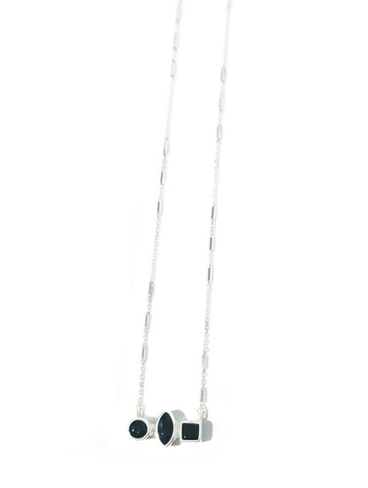 Mixed Shaped Black Tourmaline Trio Necklace in Sterling Silver